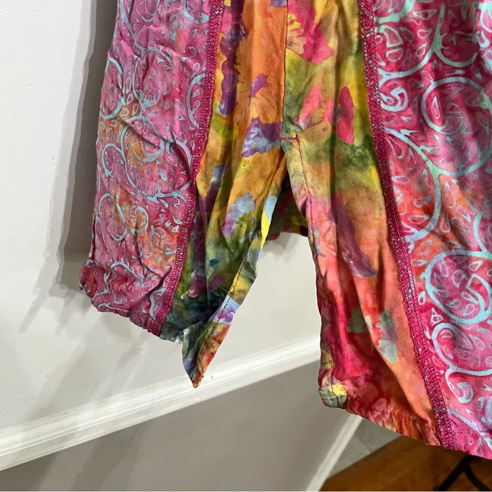 Tropical Tantrum Dress‎ Hawaii Bright Floral Patchwork Pockets Boho XS Mini - Picture 3 of 9